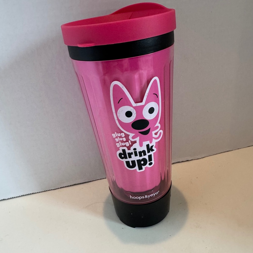 Y2K Hoops & Yoyo Hallmark Talking Travel Mug Pink Drink Up Glug Glug Glug 16oz